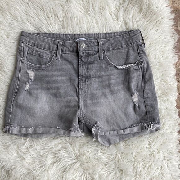 Old Navy Grey O.G. High Rise Distressed Five Pocket Shorts Size 12 - Picture 1 of 11